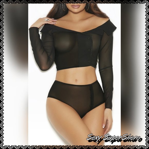 ⚡FLASH SALE!!⚡🆕Off the Shoulder LS Top & High Waist Lingerie Set - Picture 1 of 4